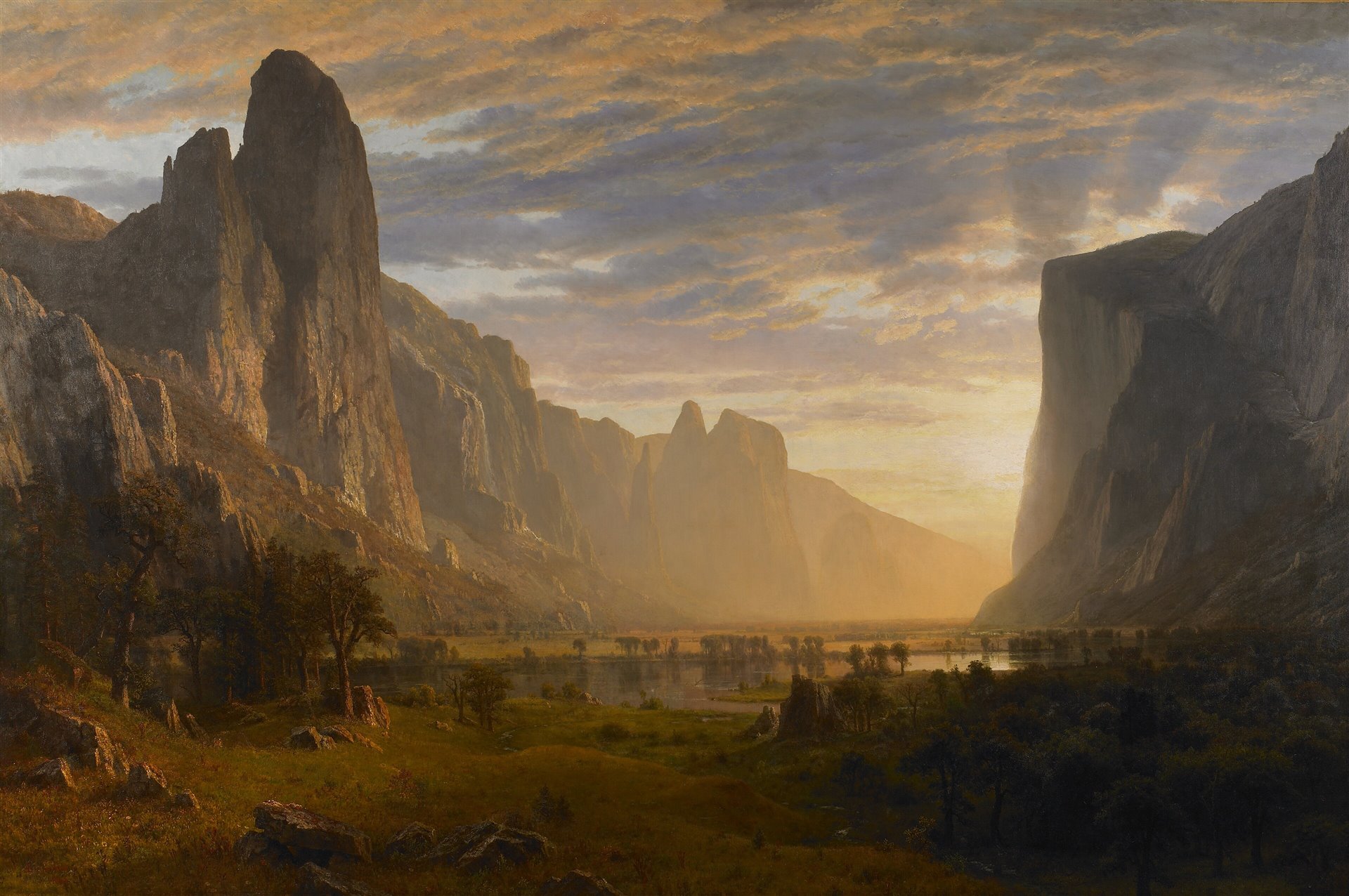 Albert Bierstadt’ın Yosemite Vadisi’ne yukarıdan bakan manzarası.