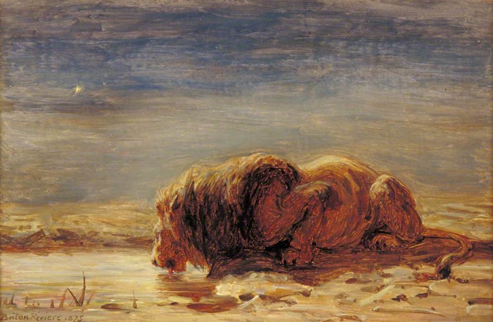 Bir iç mekânda toplanmış köpekleri gösteren tablo.