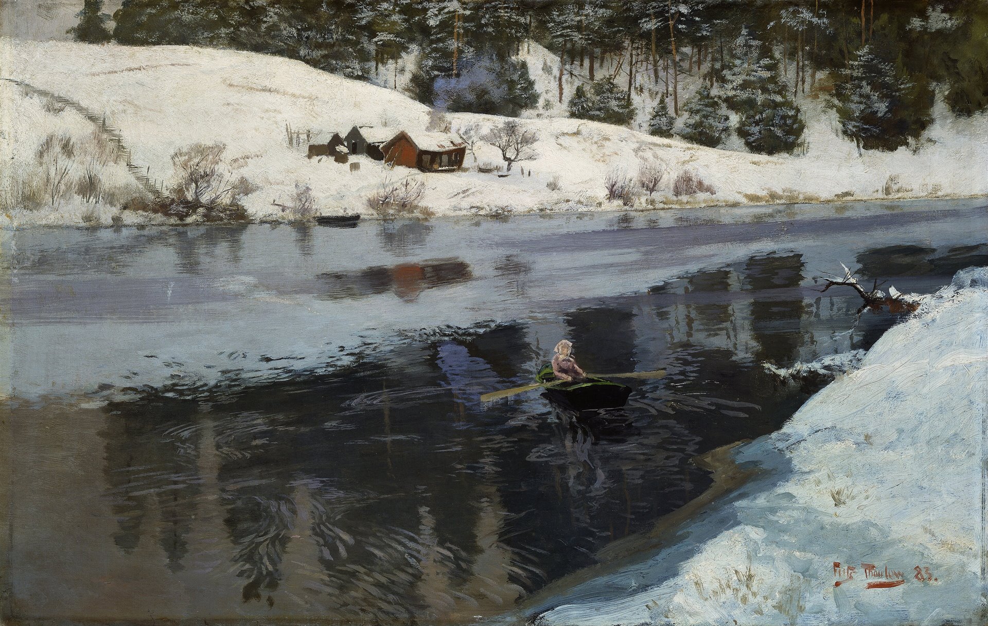 Frits Thaulow’un Simoa Nehri kıyısındaki kış manzarası.